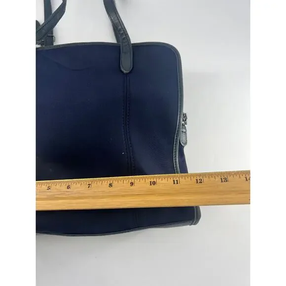 Vintage Coach Navy Blue Tote Bag Stretch Fabric Shoulder Purse Zipper Pockets - Picture 6 of 16